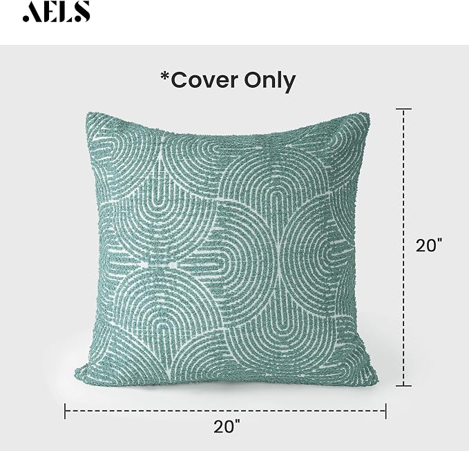 AELS Boho Decorative Textured Throw Pillow Covers 20x20, Modern Mid Century Rainbow Tufted Pillow Case, Farmhouse Rustic Geometric Woven Cushion Case for Bed Couch Sofa, Green