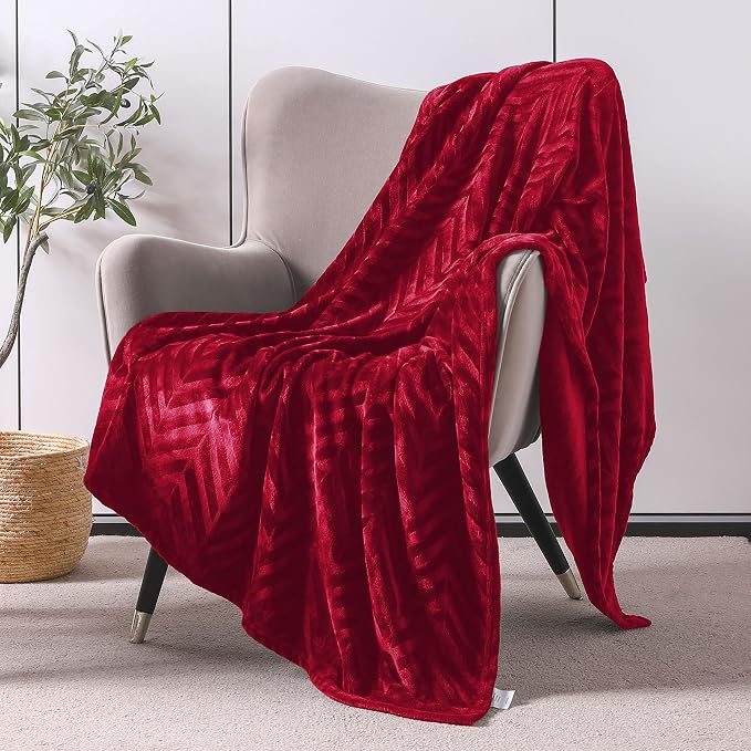 Whale Flotilla Flannel Fleece Throw Blanket for Couch, Red | Lightweight Breathable Soft Sofa Throws, Plush Fluffy Chevron Design Decorative Blankets for All Season, 50x60 Inch