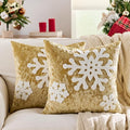 KINDREX Christmas Snowflake Throw Pillow Covers 18x18 Set of 2 Winter Holiday Decorative Gold Embroidered Luxurious Velvet Accent Pillowcase for Sofa Couch Bed Living Room Home Decor