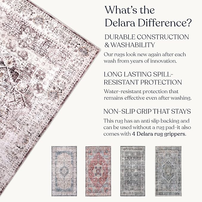 Machine Washable Area Rug, Soft & Durable, Non-Slip, Stain Resistant Rug for Bedroom, Living Room, Dining Room, High Traffic Areas, Eco- Friendly GRS Certified. (Brown/Neutral, 2.5' X 10')