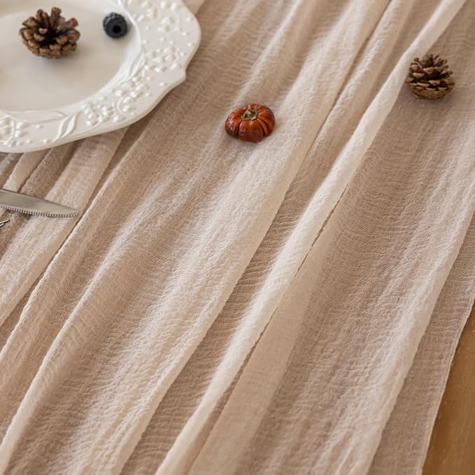 10Pcs Light Beige Cheesecloth Table Runner 120 Inches for Party Home Decor | For Wedding Baby Shower Bridal Shower Birthday Engagement Party 10FT Rustic Boho Home Decorations