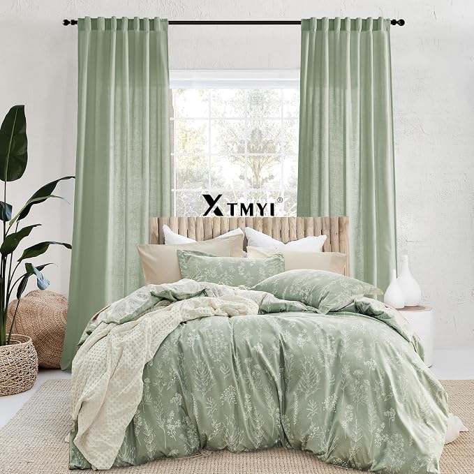 XTMYI Sage Green 90 Inches Long,50 Inches Wide Country Curtains for Living Room,Sheer Linen Curtains for Bedroom