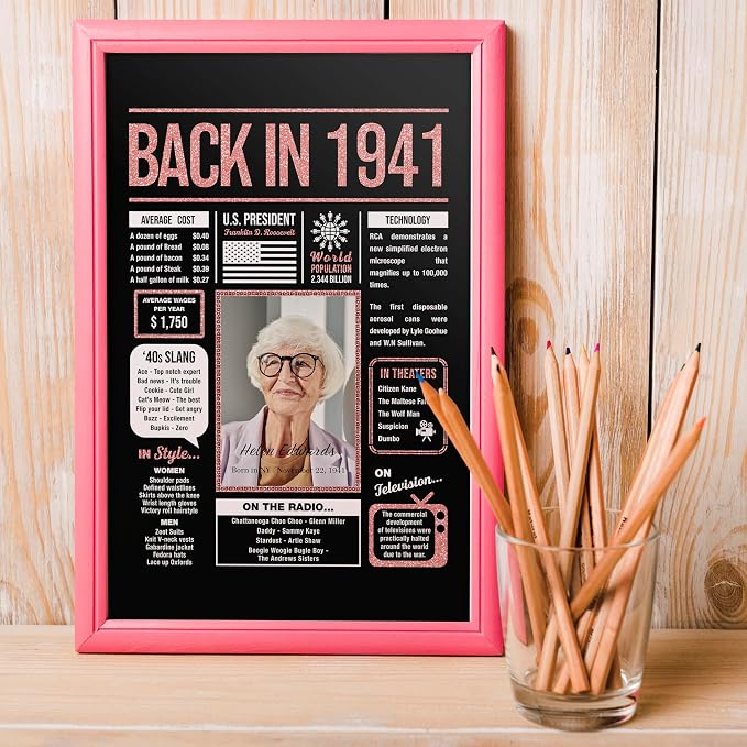 Happy 84th Birthday Decorations For Women - Personalized 84 Year Old Gifts for Her, 84 Birthday Decorations Rose Gold, 84 Yr Old Bday Decor, Party Supplies, Back In Poster, Female Birthday Presents