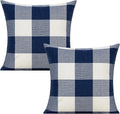 VAKADO Navy Blue White Outdoor Buffalo Plaids Throw Pillow Covers Farmhouse Retro Decorative Dark Blue Check Cushion Cases Home Decor for Patio Couch Porch Sofa Furniture 26x26 Set of 2