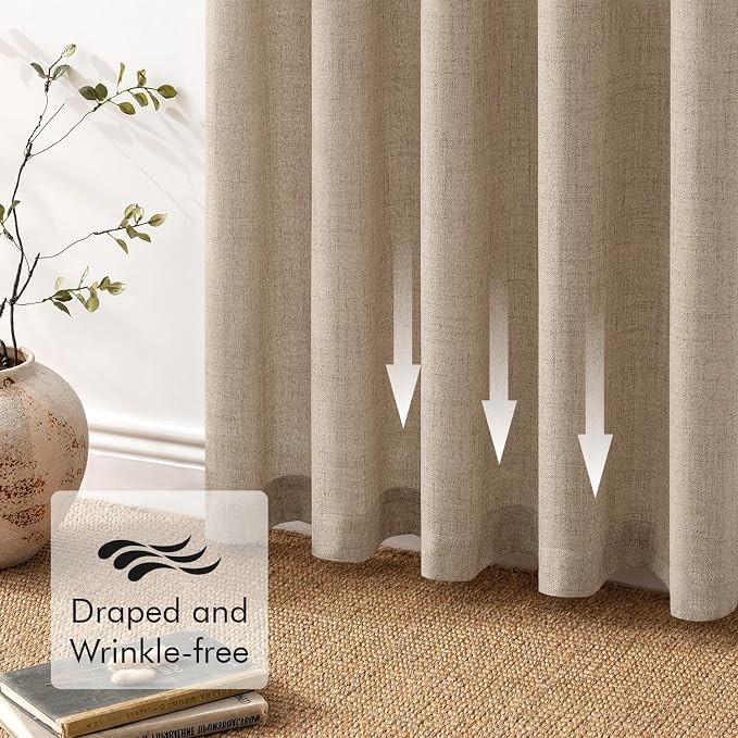 MIULEE Faux Linen Curtains 63 Inch Length 2 Panels Natural Copper Brown Semi Sheer Curtain with Back Tab Rod Pocket, Light Filtering Window Privacy Burlap Drapes for Living Room Bedroom 42W x 63L