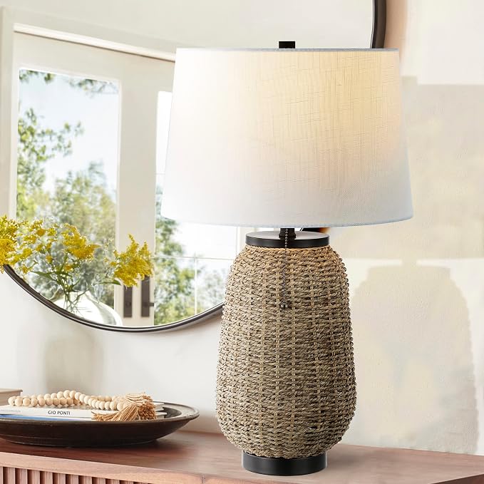 JONATHAN Y Chakrii Table Lamp 25" Pull Chain, Oil Rubbed Bronze/Dark Brown