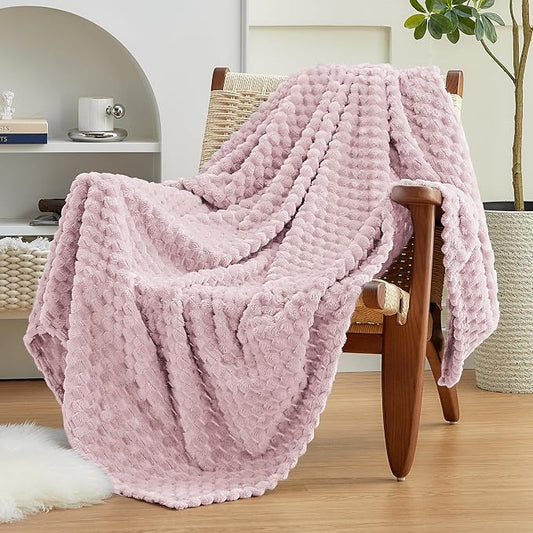 EXQ Home Gentle Soft Fleece Throw Blanket – Cozy Lightweight 3D Imitation Turtle Shell Jacquard Blanket for Couch Bed – All-Season Warm Fuzzy Flannel Blanket for Women Mom Gift(60"x80",Purplish Pink)