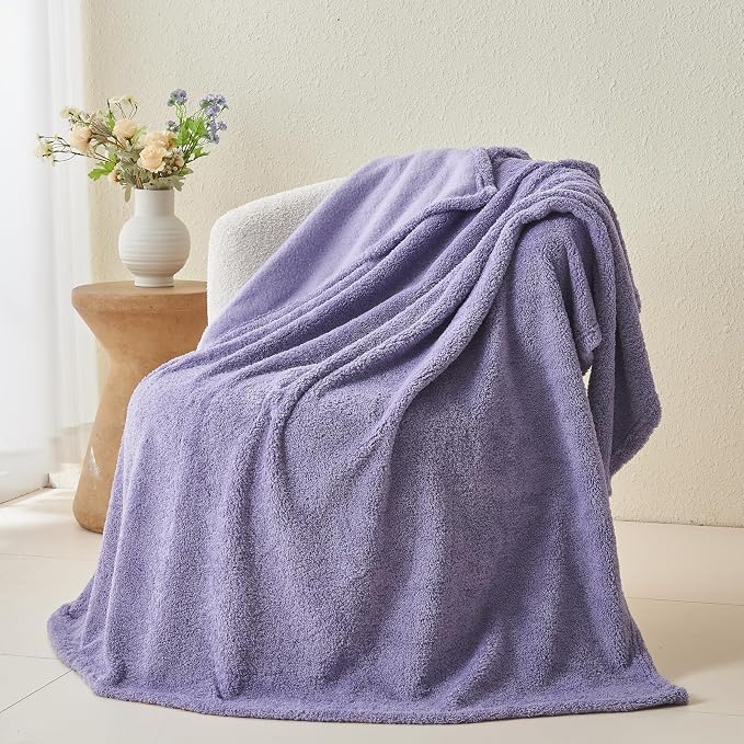 NEWCOSPLAY Knitted Throw Blanket for Couch Sofa Bed, Lavender, 90"x110" | Super Soft Plush, Fuzzy Fluffy Microfiber, Lightweight Cozy Blanket for Room Decor, All Season Use
