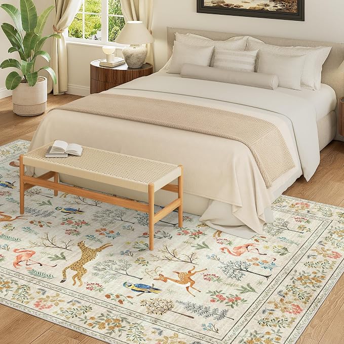 DUKINO 6x9 Area Rug, Washable Animal Living Room Rug Non Slip, Beige | Soft, Low Pile, Non-Shedding Indoor Large Carpet for Bedroom, Dining Room, Kids PlayRoom, Farmhouse, Pet Friendly, Home Decor