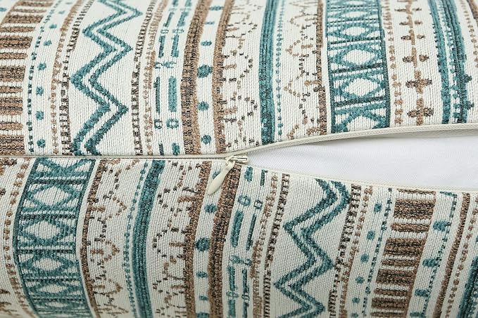 Mika Home 2-Pack Throw Pillow Covers,Striped,18x18 Inches, Green Taupe | Decorative Square, Cushion Cases for Sofa Couch, Bohemian Striped Geometric Pattern