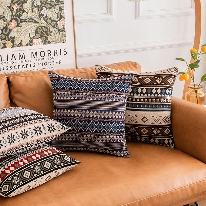 Couch Decorative Farmhouse Boho Throw Pillow Covers 18X18 Inch Set of 4 Vintage Hippie Pillow Cases Colorful Textured Pillows for Sofa Living Room Bedroom Summer Outdoor Patio Porch