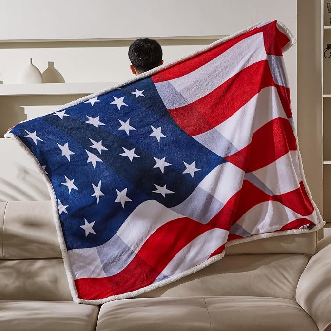 Catalonia Patriotic American Flag Throw Blanket for Veteran and Citizenship | USA Flag Home Decor for Sofa and Bed, Gift for Military Families, 4th of July and Memorial Day, 50 x 60 Inch, Sherpa Fleece