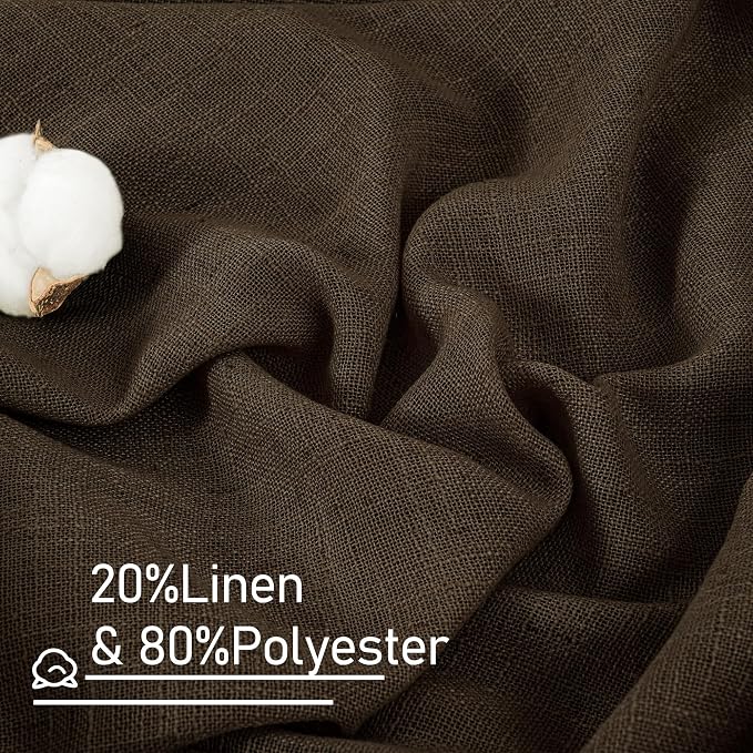 Semi Sheer Linen Curtains 45 Inches Long for Bedroom 2 Panels | Dark Brown, Light Filtering Panels, Linen Textured, Curtains for Kitchen, Chocolate Decor, Bronze Grommet, 52 x 45 Inch