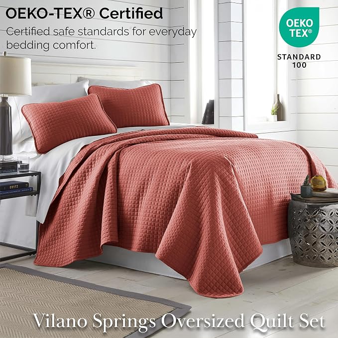 Southshore Fine Living, Inc. Twin XL Quilt Set with Pillow Sham, Quilted Twin Bedspread, Coverlet, Oversized Bed Quilt for Full Coverage, Soft and Comfy, Easy Care, Machine Washable, Marsala