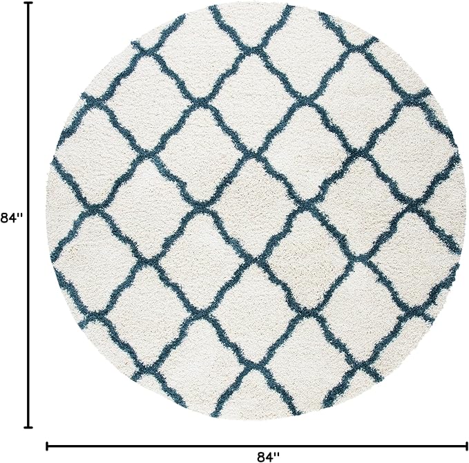 SAFAVIEH Hudson Shag Collection 7' Round Ivory / Slate Blue SGH283T Moroccan Trellis Non-Shedding Living Room Bedroom Dining Room Entryway Plush 2-inch Thick Area Rug