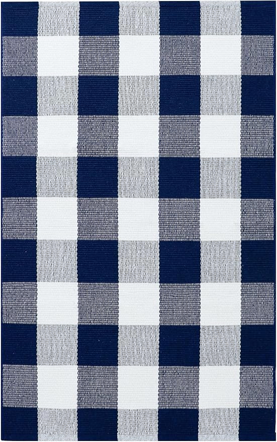 KILOCOCO Buffalo Plaid Checkered Rug 27.5x43 in Blue White Front Door Rug | Cotton Woven Outdoor Rug, Machine Washable Front Door Mat, Indoor Entryway Rug, Low Pile Welcome Mats for Farmhouse