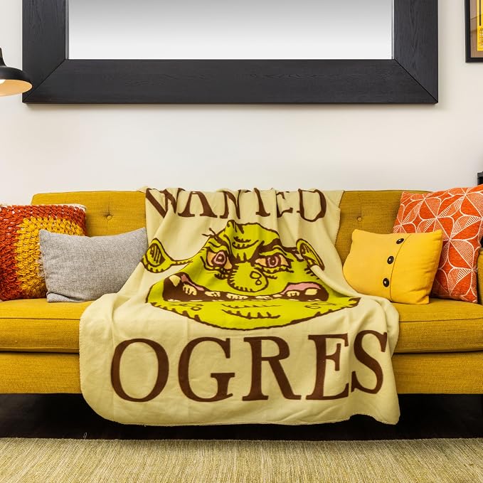 Silver Buffalo DreamWorks Shrek Wanted Ogres, Fleece Throw Blanket, 45x60in | Sign, Soft and Cozy, 180 GSM