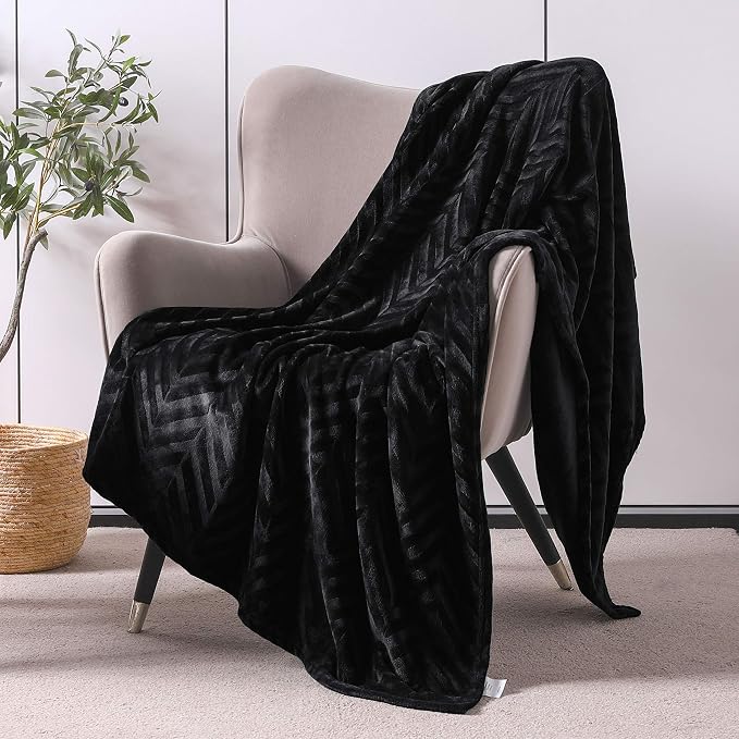 Whale Flotilla Flannel Fleece Throw Blanket for Couch, Black | Lightweight Breathable Soft Sofa Throws, Plush Fluffy Chevron Design Decorative Blankets for All Season, 50x60 Inch