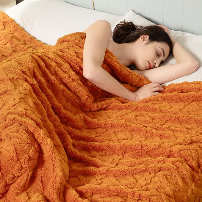 Aganear Flannel Fall Throw Blanket for Bed Couch 90"x90" Orange | Warm Gift for Women,Christmas,Housewarming,Soft Lightweight Fuzzy,Boho Design for Room Home Decor,All-Season Use