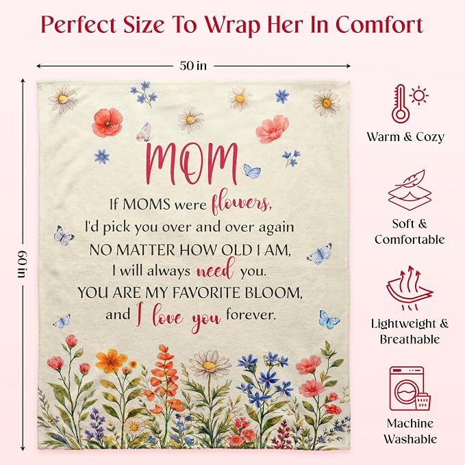 WRAPIX Gifts for Mom from Daughter Son - Soft Fleece Throw Blanket 50x60 in | Mom Gifts, Mother Daughter Gift, Machine Washable, Ideal for Couch Bed, Lightweight Warmth, Home Comfort Decor