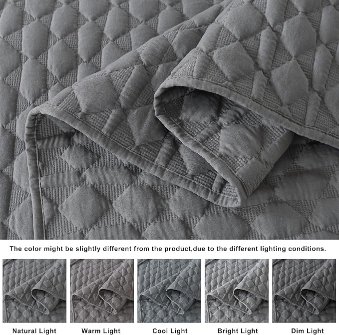 WDCOZY Dark Grey Quilt Twin Size Bedding Sets with 1 Pillow Sham, Lightweight Soft Bedspread Coverlet, Quilted Blanket Thin Comforter Bed Cover, All Season Spring Summer, 2 Pieces, 68x90 inches