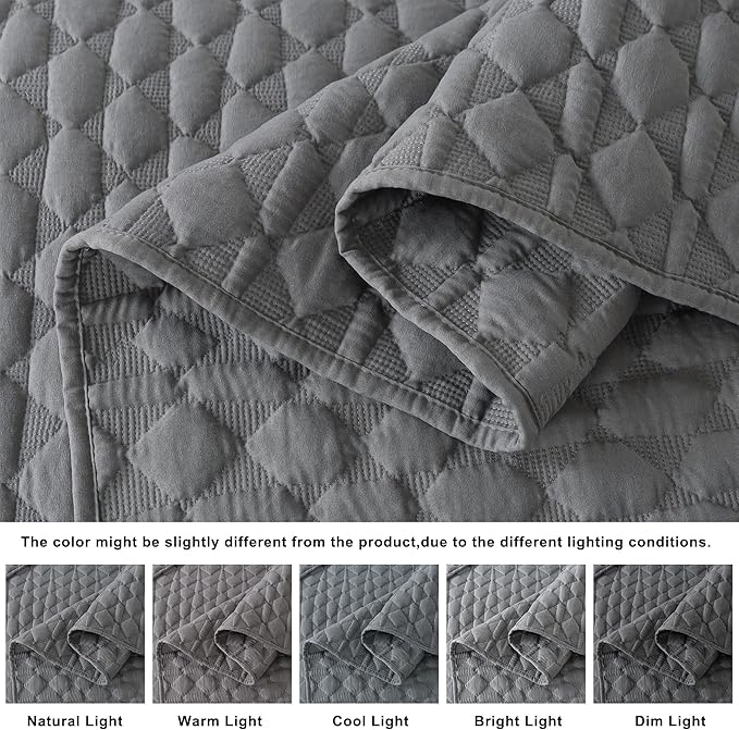 WDCOZY Oversized California Cal King Size Quilt Bedding Sets with 2 Pillow Shams, Dark Grey Lightweight Soft Bedspread Coverlet Bed Cover, All Season Spring Summer, 3 Pieces, 116x106 inches