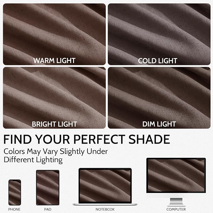 Cappuccino Curtains 63 Inches Long 2 Panel Sets for Living Room Bedroom, Light Filtering Linen Drapes for Kitchen Windows Rod Pocket or Back Tab Curtain,Semi Sheer 52x63