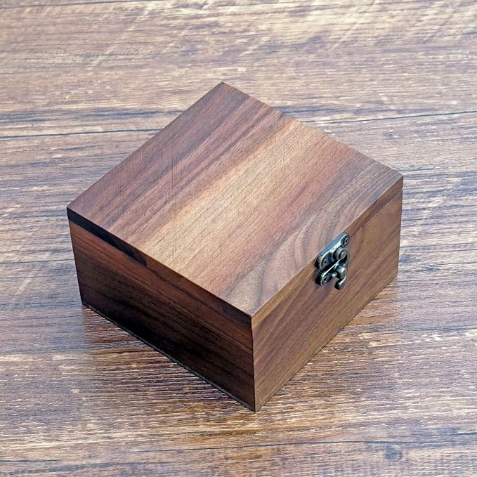 Handcrafted Walnut Wood Keepsake Box – 4.3 x 4.3 x 2.5 inch – Jewelry, Watch & Gift Storage Box – Rustic Wooden Box for Wedding, Birthday, Christmas