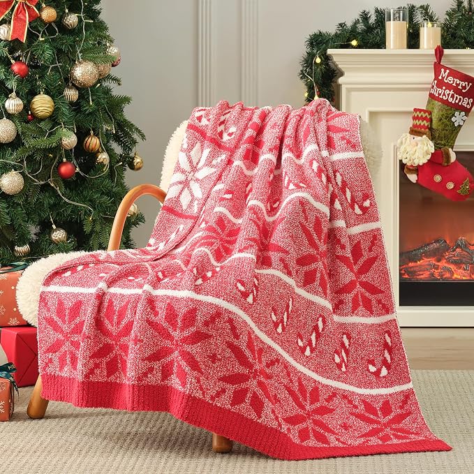 Snuggle Sac Christmas Snowflake Throw Blanket for Couch 50x60 inches, Ultra Soft Cozy Fuzzy Gift Throws, Reversible Fluffy Warm Decorative Blankets for Couch, Sofa and Bed for Xmas