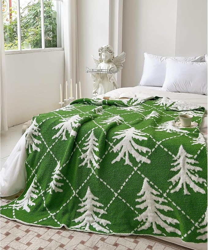 Ultra Soft Cozy Christmas Tree Green Pine Fluffy Microfiber Knitted Throw Blanket Lightweight Blanket for Sofa Couch Bed Travel 50"X60"¡­