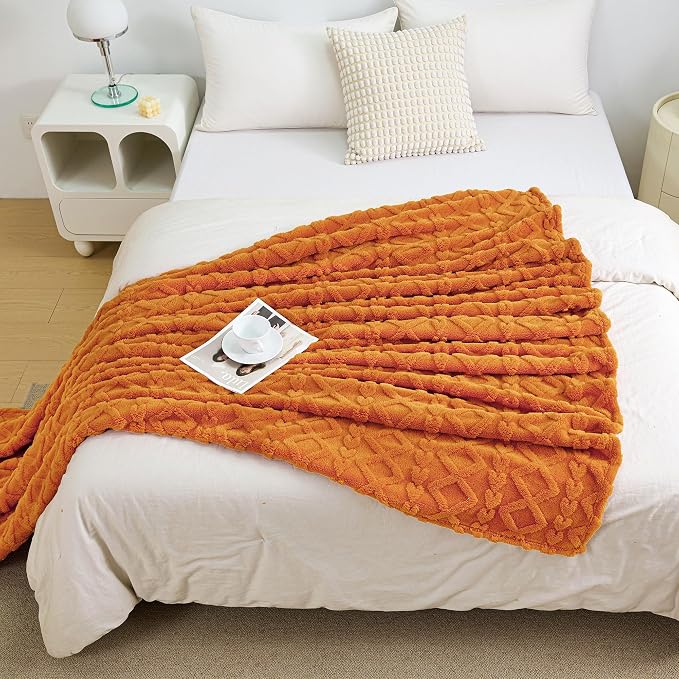 Aganear Flannel Fall Throw Blanket for Bed Couch 90"x90" Orange | Warm Gift for Women,Christmas,Housewarming,Soft Lightweight Fuzzy,Boho Design for Room Home Decor,All-Season Use