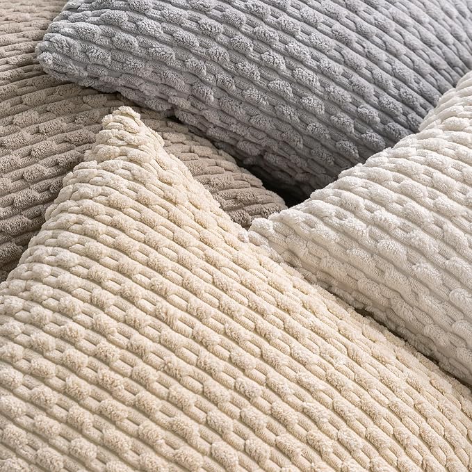 Set of 4 Beige Decorative Throw Pillow Covers 26x26 Inch Corduroy Pillow Covers for Bed Couch Sofa Living Room Soft Square Cushion Cases