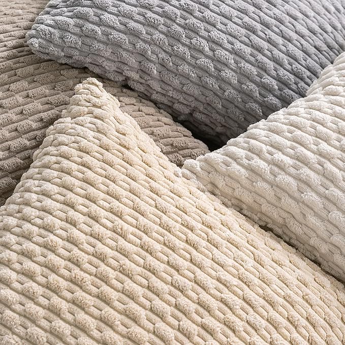 Set of 4 Beige Decorative Throw Pillow Covers 16x16 Inch Corduroy Pillow Covers for Bed Couch Sofa Living Room Soft Square Cushion Cases