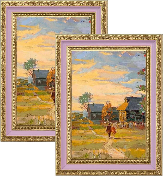 eletecpro 5x7 Vintage Picture Frame, Glass Cover, Pink Gold, 2-Pack