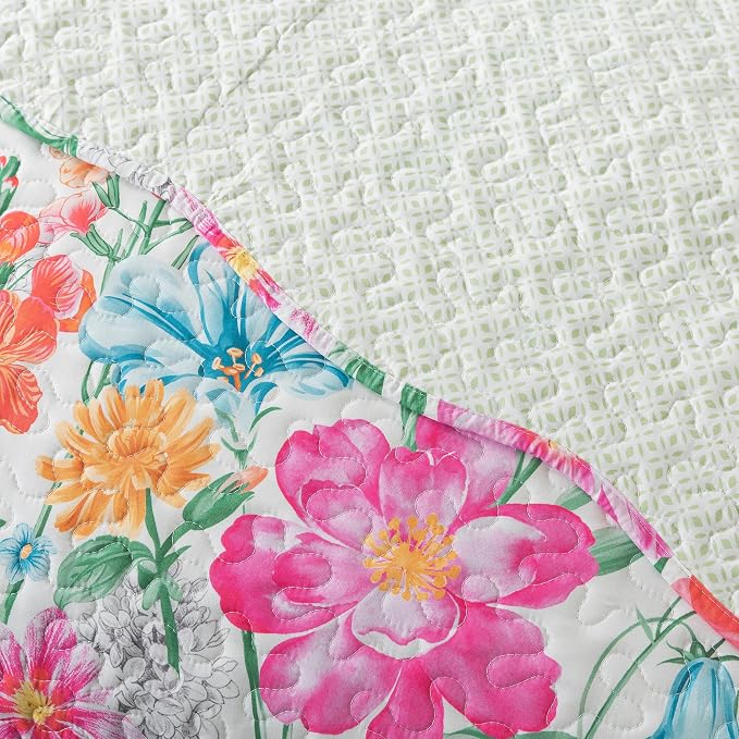 NEWLAKE Quilt Bedspread Sets- Dreamy Flowers Reversible Coverlet Set,Queen Size