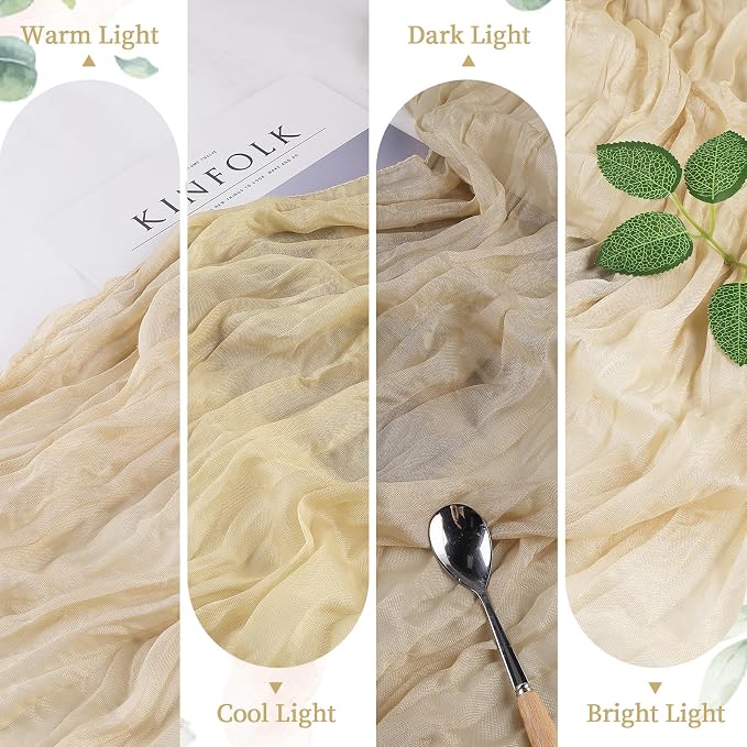 6 Pack Beige Cheesecloth Table Runner 35×120Inch Boho Wedding Home Decor | cheese cloths Sheer Gauze for Fall Wedding Bridal Baby Shower Birthday Party Table Decor Halloween Thanksgiving Christmas