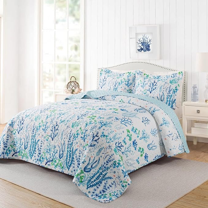 NEWLAKE Quilt Bedspread Sets - West Coastal Pattern Reversible Coverlet Set, Queen Size