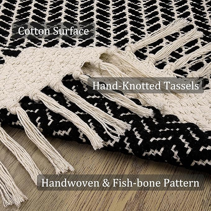 Lahome Boho Bathroom Runner Rug, 2x5 Washable Rugs for Kitchen Hallway | Entryway Laundry Room Throw Carpet with Tassels Woven Cotton, Farmhouse Non Shedding Indoor Door Mat for Bath Bedroom