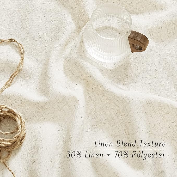 NICETOWN Natural Linen 144 inch Long Curtains for Bedroom, Rod Pocket & Back Tab Thick Flax Privacy Semi Sheer Window Treatments with Light Filter for Living Room, W55 x L144, 2 Panels