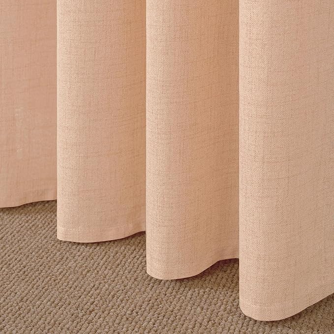 YoungsTex Peach Linen Curtains 72 Inches Long for Living Room, Coral Drapes Semi Sheer with Bronze Grommet Light Filtering Textured for Bedroom Dining Spring Decor, 52 x 72 Inch, 2 Panels