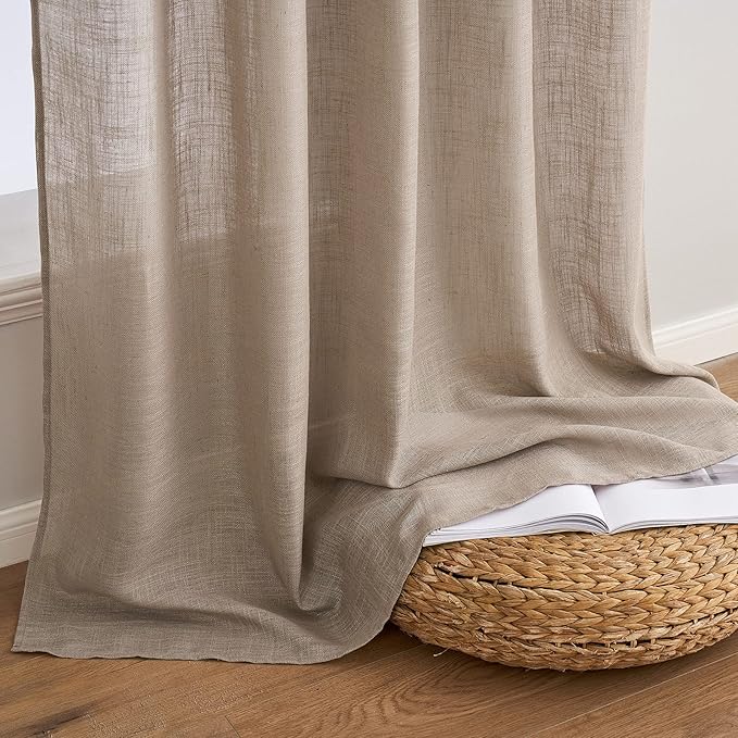 MIULEE Taupe Linen Curtains 37x72 Inch Length 2 Panels for Bedroom | Living Room, Soft Thick Linen Textured Window Drapes, Semi Sheer Light Filtering, Back Tab Rod Pocket, Burlap Look Decor