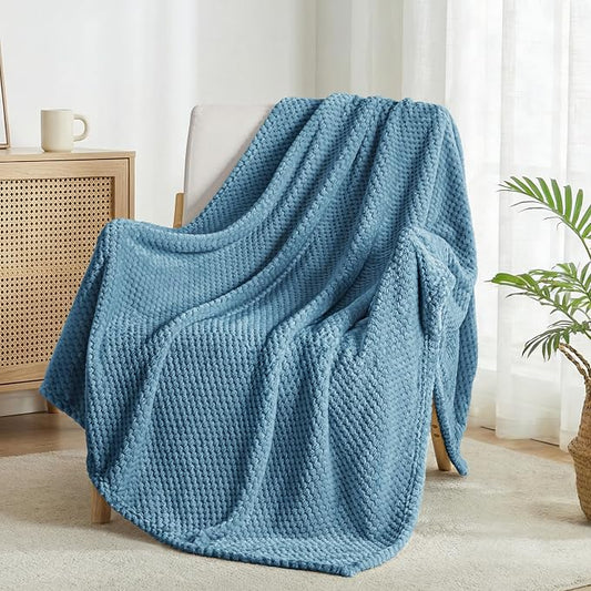 Exclusivo Mezcla Large Waffle Fleece Throw Blanket for Couch, Slate Blue | Lightweight Soft Blanket for Sofa, Bed, Living Room, Plush Fluffy Throw for Home Decor, Travel, All Season, 50x70 Inches