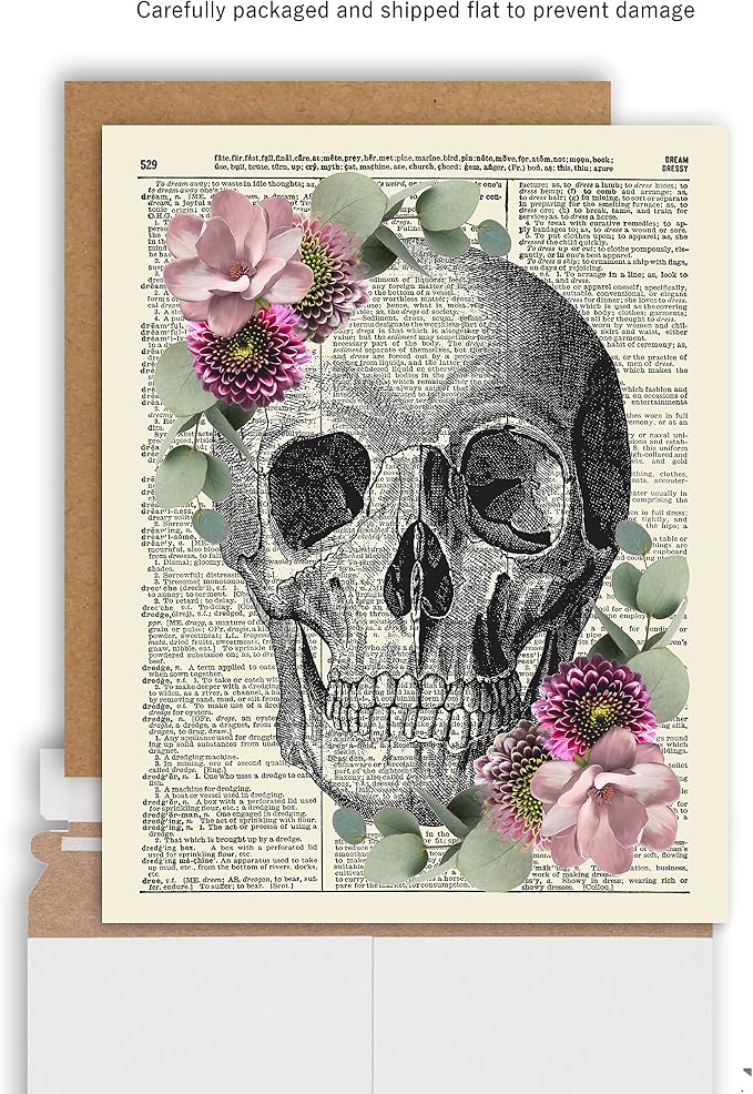 Anatomy with Eucalyptus and Butterflies, Vintage Dictionary Art Print, Floral Wall Art For Home Decor, Medical Art Print Poster, Wall Decor 8x10 Inches, Unframed (Skull (Eucalyptus Floral))