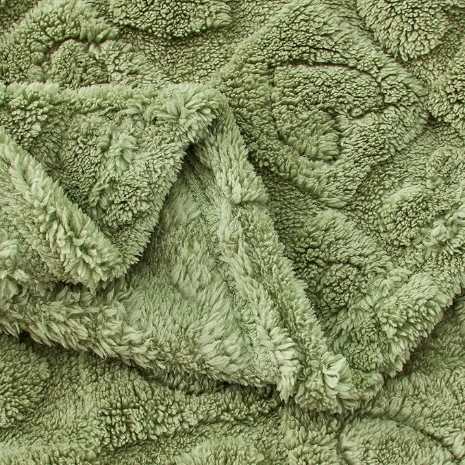 FY FIBER HOUSE Throw Blankets with Heart Checkered,Soft Warm Blankets for Lover Mom Father Gifts,Washable Lightweight Fuzzy Blanket for Couch Sofa Bed Office All Season(Sage,40"x50"