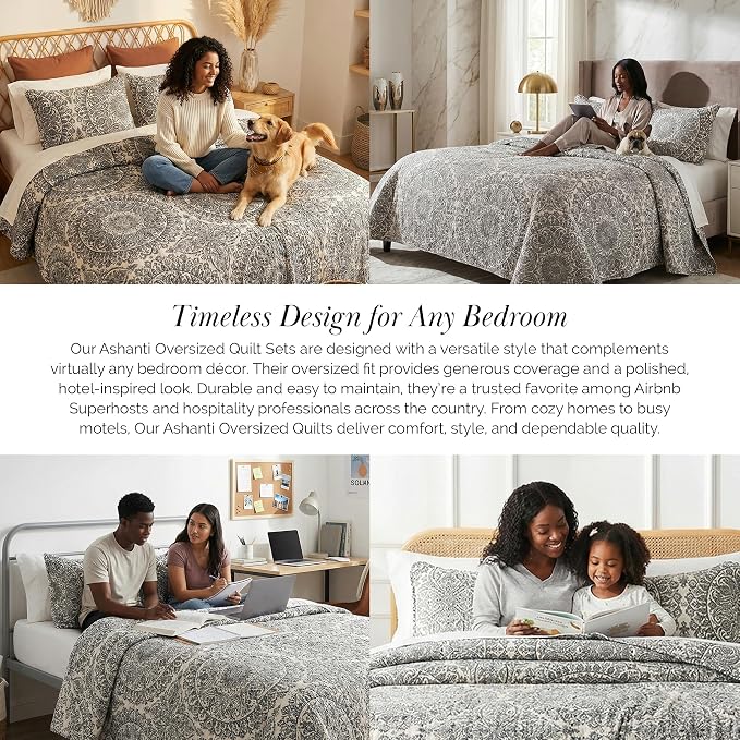Southshore Fine Living, Inc. Ashanti Collection Oversized Quilt Twin Bedding Set Lightweight, Soft Coverlet Bedspread 2-Piece with one Matching sham (69 in Wide x 98 in Long), Twin/XL, Grey