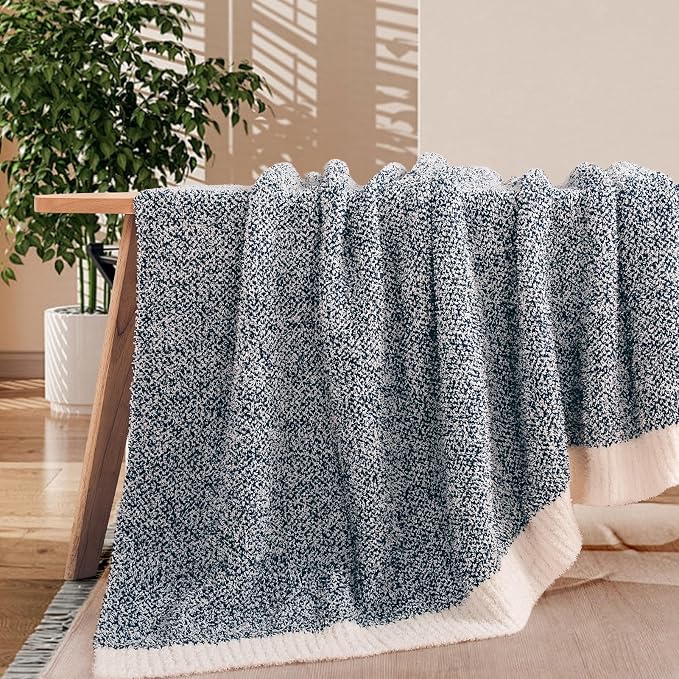 NEXHOME PRO Twin Size Soft Throw Blankets for Couch, Cozy Blankets Reversible Warm Knit Blanket for Women, Fuzzy Plush Lightweight Throws for Sofa, Bed, Picnic, Navy 60 x 80 inches