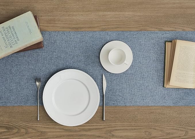 ZeeMart Basic Linen Style Table Runner, 14x48 Inch Navy Blue | Mitered Corner Design, Medium Weight Fabric, Rustic Farmhouse Style, Machine Washable Easy Care Everyday Table Scarf