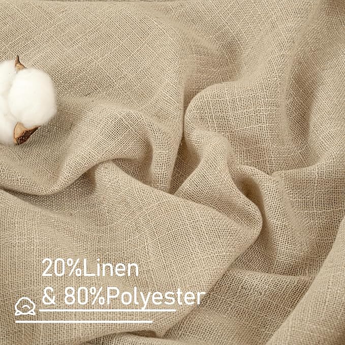 Brown Linen Kitchen Curtains 40 Inch Length 2 Panels, 34 x 40 Inch | Semi Sheer Light Filtering Panels, Linen Textured, Neutral, Window, Drapes for Cafe, Bathroom, Loft Room, Bronze Grommet