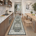 Madane Hallway Runner Rug 2x8 Washable Kitchen Rugs, Grey Green/Black Olive | Vintage Machine Washable Low-Pile Floor Carpet 8ft, Soft Non Slip Throw Entry Foyer Mat for Entrance Laundry Living Room