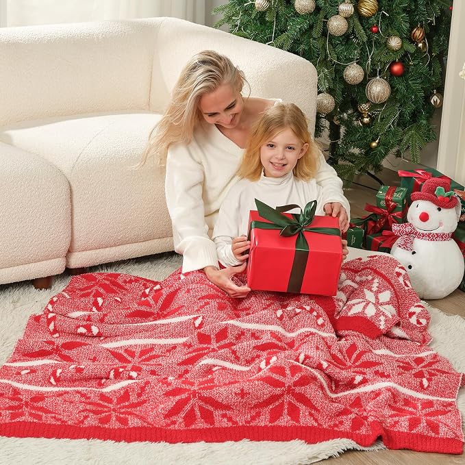 Snuggle Sac Christmas Snowflake Throw Blanket for Couch 50x60 inches, Ultra Soft Cozy Fuzzy Gift Throws, Reversible Fluffy Warm Decorative Blankets for Couch, Sofa and Bed for Xmas